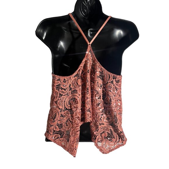 Intimately Free People Best Idea Cami Tank Sz S Rose Pink Sequin Knit Sheer Cami - Picture 10 of 13